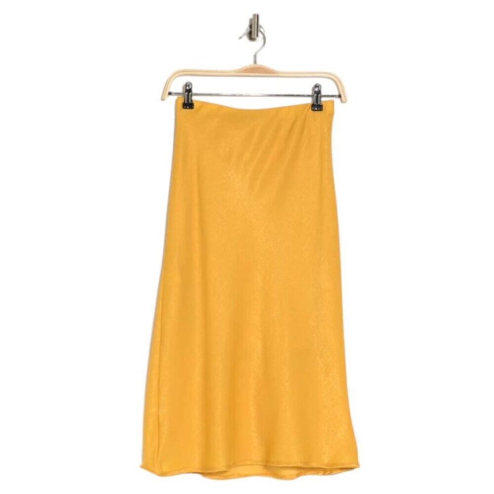Forgotten Grace Crushed Satin Bias Midi Skirt In Paris Mustard Size Large NWOT